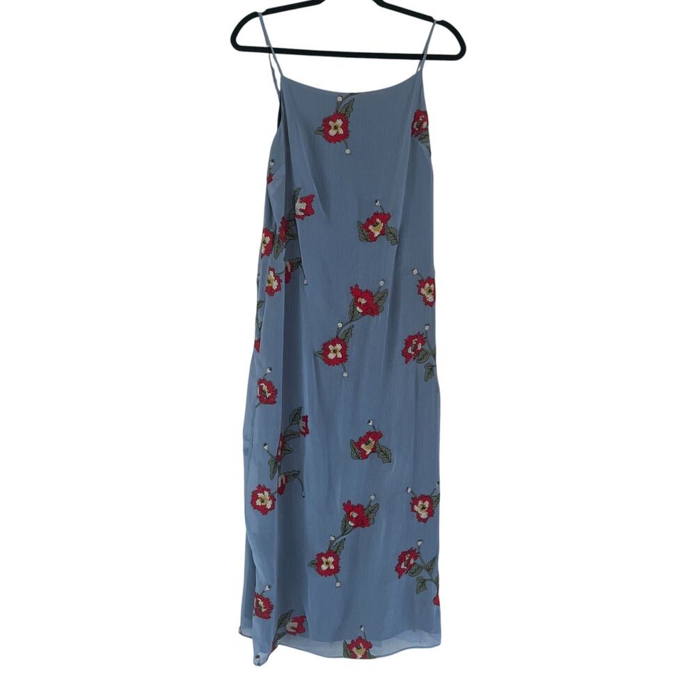 Rag & Bone Joelene Crepon Embroidered Floral Slip Dress Light Blue Size 8 - Picture 2 of 10
